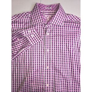 BUGATCHI Men's Shaped Fit Pink White Check Long Sleeve Shirt XL? -600‎